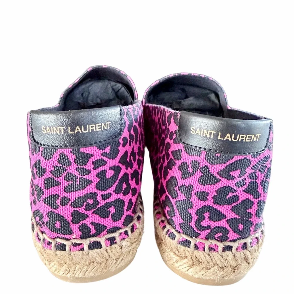 Ysl Pink Heart Animal Print Espadrilles- 36.5